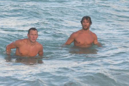 Matthew McConaughey and Lance Armstrong swimming