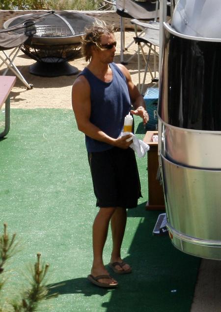 Matthew McConaughey at his Malibu trailer