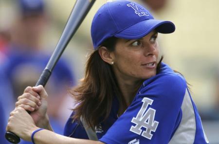 Mia Hamm at a Celebrity Baseball Game