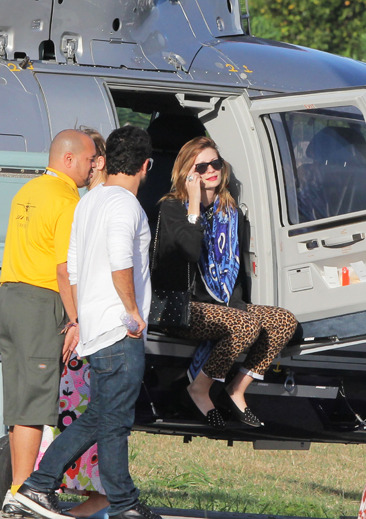Mischa Barton arrives by helicopter