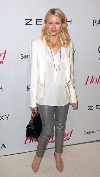 Mom in metallic pants