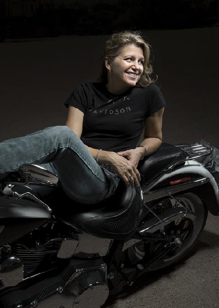 Natalie on her motorcycle