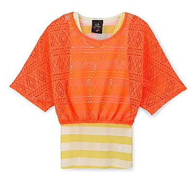 Neon crochet mesh-layered top