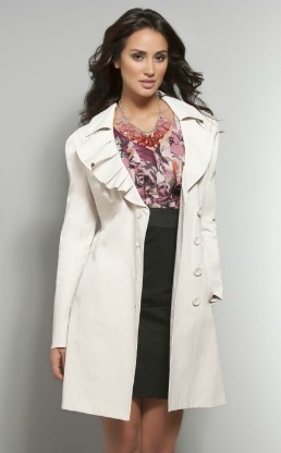 Ruffled-Collar Beige Trench
