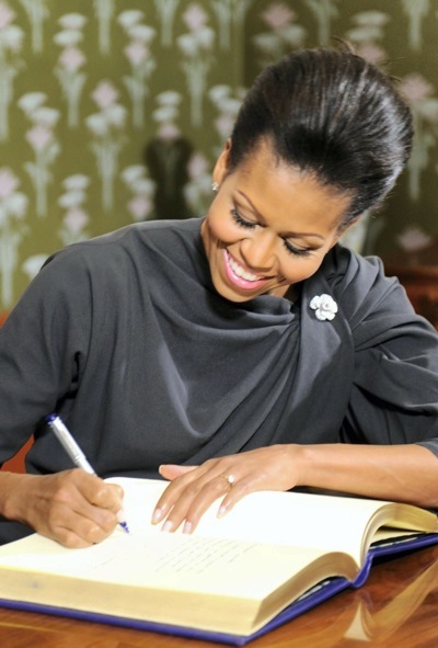 Michelle Obama with a brooch