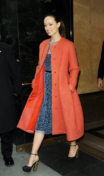 Olivia Wilde coral coat