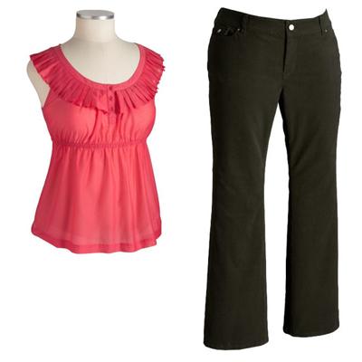 Low-Rise Boot-Cut Cords and a Pleated Flutter-Sleeve Top