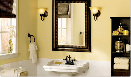 Orange Bathroom Accessories on Powder Room Posh Bathroom Red Yellow Orange Themes