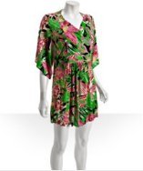 T-Bags green tropical floral jersey kimono sleeve mini dress