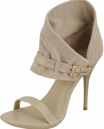 Beige Faux Suede Ankle Cuff Sandals