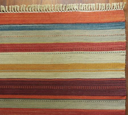 Rustic stripe recycled yarn rug