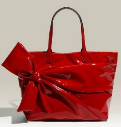 Red patent bags