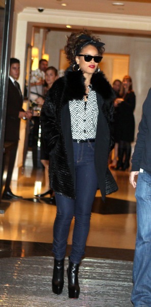 Rihanna in fur trim