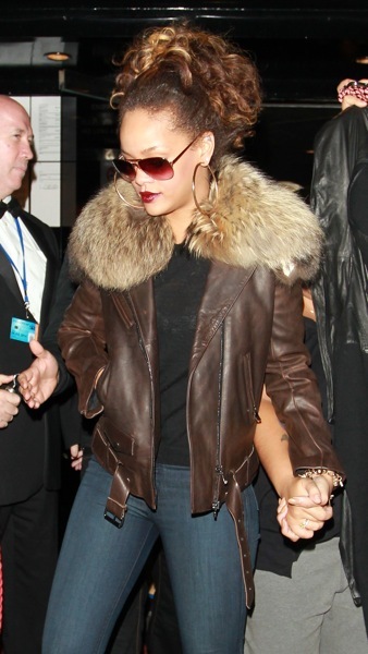Rihanna in a bomber jacket