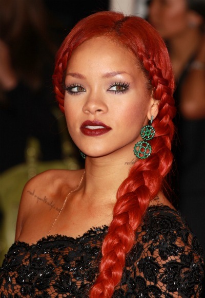 Rihanna's bright red braid 