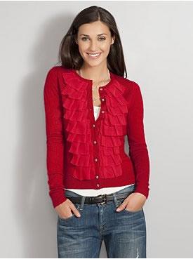 Antique-button ruffle cardigan