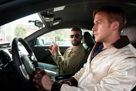 Ryan Gosling filming a scene for Drive