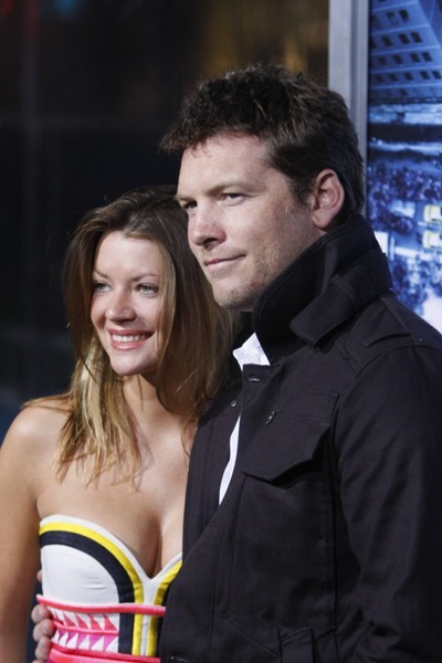 Sam Worthington and Crystal Humphries attending the premiere of "Man On A Ledge"