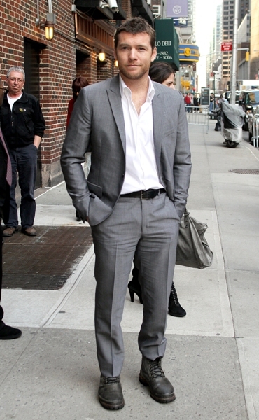 Sam Worthington outside the Ed Sullivan Theater 
