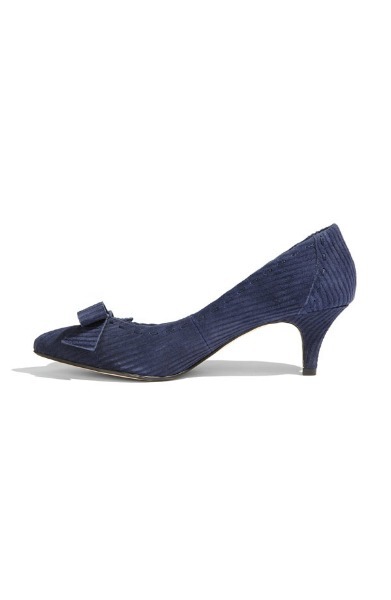 Navy Suede Stripe Bow Pump