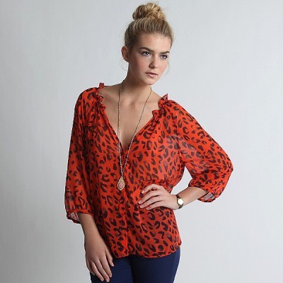 Sheer Leopard Print Blouse
