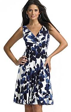 Sleeveless Dress-Cream/Navy Floral