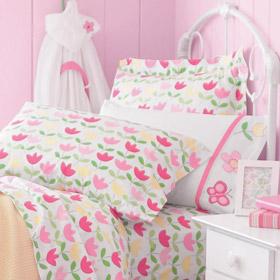 Spring Meadow White Tulip Percale Bedding 