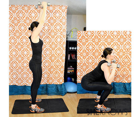 Squat press with dumbbells