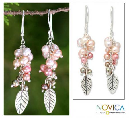 Sterling Silver Pearl 'Perfect Leaf' Earrings