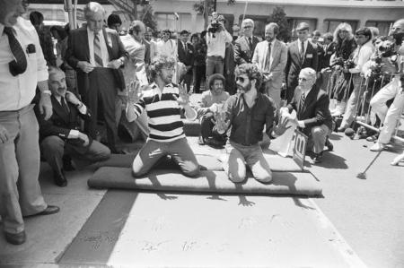 Steven Spielberg and George Lucas at the Chinese Theatre in Hollywood