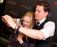 Channing Tatum and Amanda Seyfried goof around at a press event