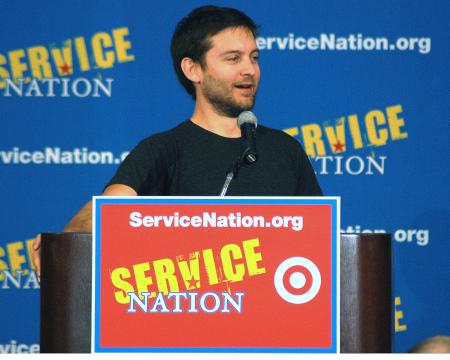 Tobey Maguire speaking at Service Nation event