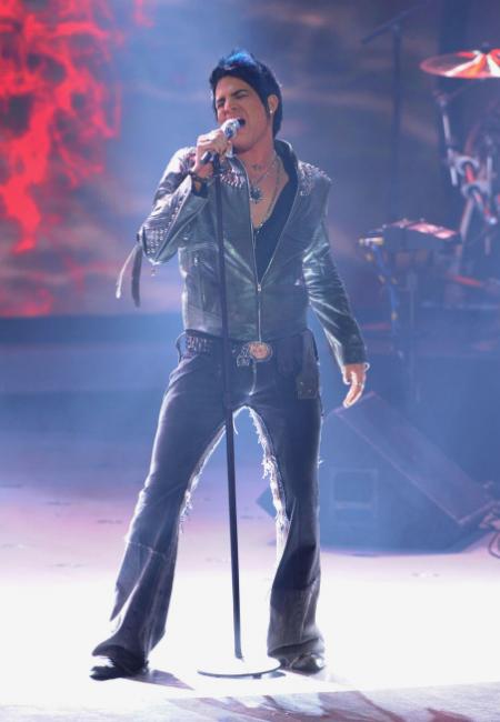 Adam Lambert performing with the Top 4 on American Idol