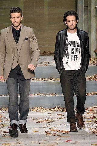 Trace Ayala and Justin Timberlake walk down the runway for Williams Rast.