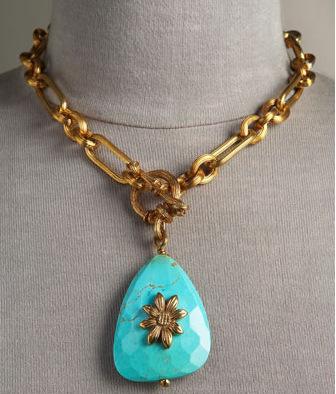 Turquoise and Bronze Flower Necklace