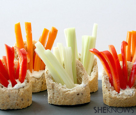 Veggies and dip in a baguette