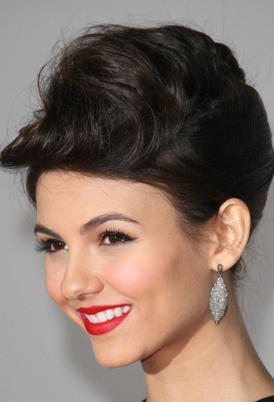 Victoria Justice pulls her hair up and around for this gorgeous 