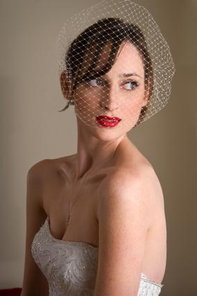 French Twist with Loose Side Part with Birdcage Veil