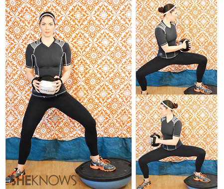 Wide-leg BOSU squat with twist