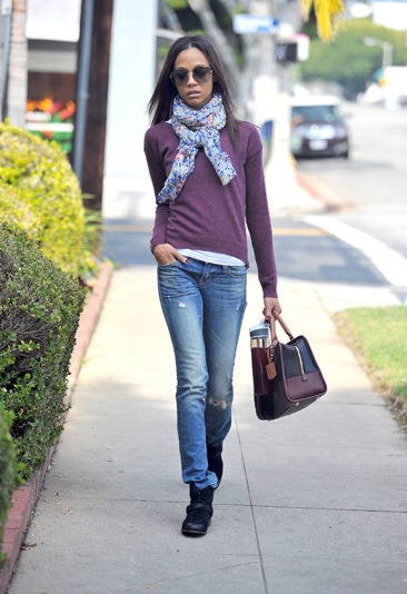 Zoe Saldana heads walks down Sunset Boulevard