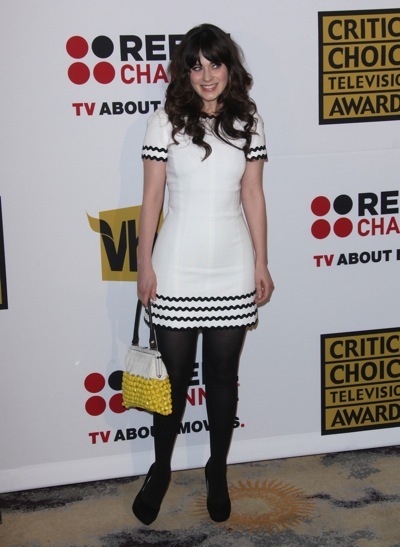 Zooey Deschanel in a white mini