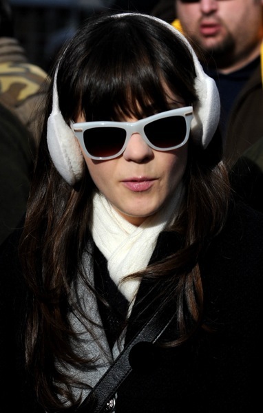 Zooey Deschanel in white sunglasses