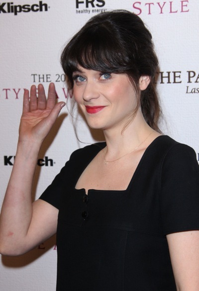 Zooey Deschanel with red lips