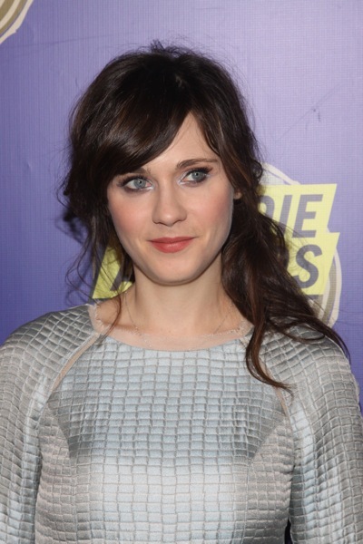 Zooey Deschanel with a side ponytail