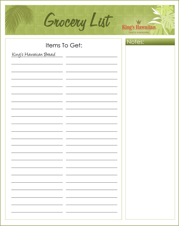 printable grocery list