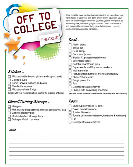 Printable college dorm shopping list