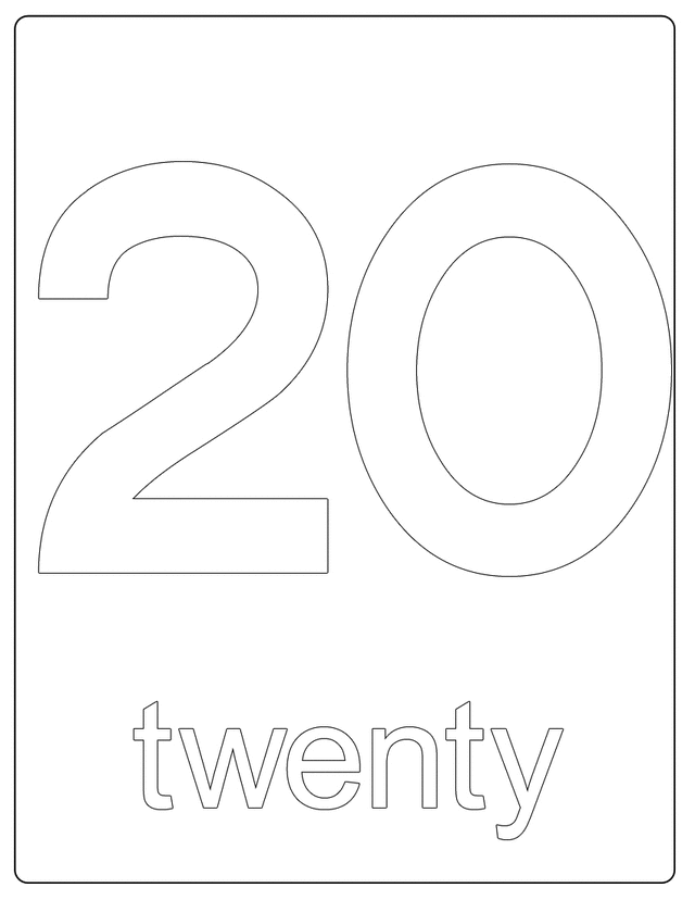 Number 20 Free Printable Coloring Pages
