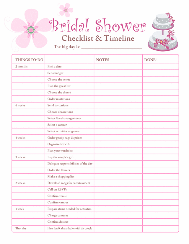 Free Printable Bridal Shower Checklist Image To U