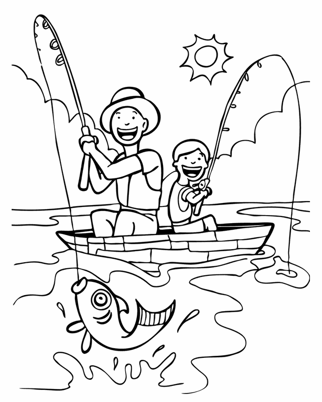 People and places coloring pages Father and son fishing