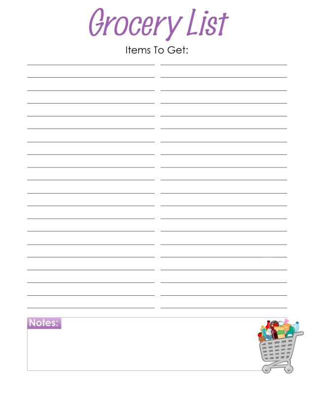 Spring grocery list - Free Printable Coloring Pages